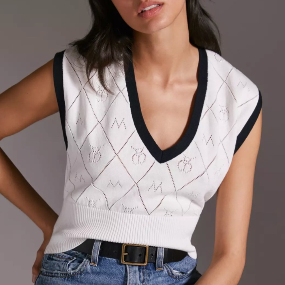 Anthropologie Maeve Violette Icon Logo Vest  Small NWT